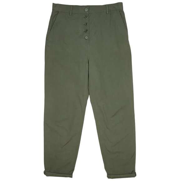 COS Button Fly Cotton Chino Pants EUR/38 US/8 Green Tapered High Rise Minimalist - Picture 1 of 12